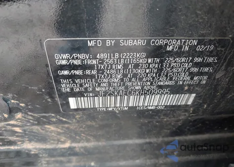 2019 Subaru Forester Premium z USA, uszkodzony, nr VIN JF2SKAEC6KH509995